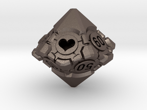Spindown Companion Cube 10D10 - Portal Dice in Polished Bronzed Silver Steel: Large