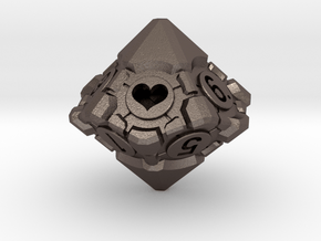 Spindown Companion Cube D10 - Portal Dice in Polished Bronzed Silver Steel: Large