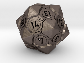 Spindown Companion Cube D20 - Portal Dice in Polished Bronzed Silver Steel: Large