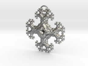 Fractal Trees Cross Pendant in Natural Silver