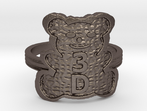 3D Magic Teddy Bear Ring in Polished Bronzed Silver Steel: 4 / 46.5