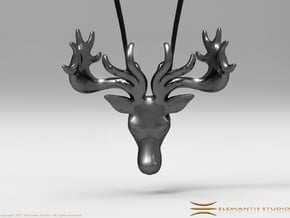 Faceted Reindeer Pendant  in Polished Bronzed Silver Steel: Small
