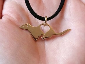 Small ferret love heart pendant in 18k Gold Plated Brass