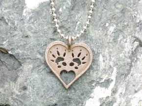 Rat Foot Print Heart Pendant in Polished Bronzed Silver Steel
