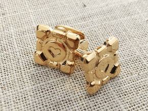 Portal Companion Cube Cufflinks in 14k Gold Plated Brass
