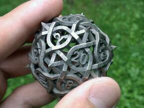 DoubleSize Thorn d20 in Polished Bronzed Silver Steel