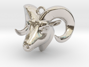 RAM head pendant (hollow) in Rhodium Plated Brass