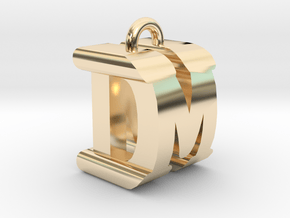 3D-Initial-DM in 14k Gold Plated Brass