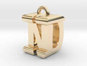 3D-Initial-DN in 14k Gold Plated Brass