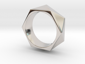 Faceted6 Sided Ring in Rhodium Plated Brass: 4 / 46.5