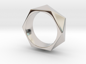 Faceted6 Sided Ring in Rhodium Plated Brass: 4.5 / 47.75