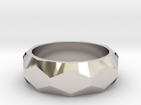 Diamond Faceted Ring in Rhodium Plated Brass: 4 / 46.5