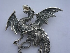 Whitby wyrm dragon pendant in Natural Silver