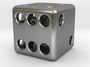 Balanced Hollow Dice (D6) (1.5cm) (Method 1) in Natural Silver