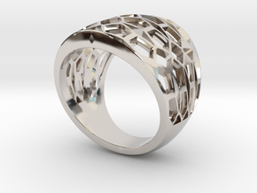 Domed Geometric Lattice Pattern Ring in Platinum: 5 / 49