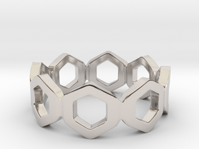 Bee Square Single Ring in Rhodium Plated Brass: 4 / 46.5
