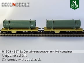 SET 2x Containertragwagen mit Müllcontainer (N) in Tan Fine Detail Plastic