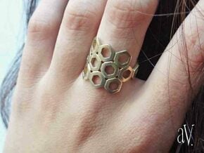Bee Square 3S Ring in Natural Brass: 8 / 56.75