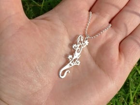 Gecko pendant - tribal tattoo style in Polished Silver