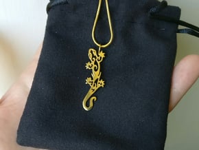 Gecko pendant - tribal tattoo style in 18k Gold Plated Brass