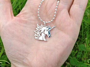 Masculine Unisex Unicorn pendant in Polished Silver