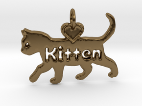 Kitten pendant, cat pendant, pet play pendant in Polished Bronze
