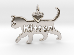 Kitten pendant, cat pendant, pet play pendant in Rhodium Plated Brass