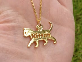 Kitten pendant, cat pendant, pet play pendant in 18k Gold Plated Brass
