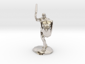 Barbarian with Sword and Bear Shield in Rhodium Plated Brass