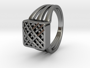 Grid Pattern 45Deg Triple Ring (002) in Fine Detail Polished Silver