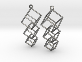 Dangling Cubes Earrings in Polished Silver (Interlocking Parts)