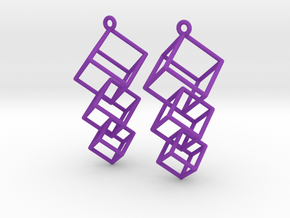 Dangling Cubes Earrings in Purple Processed Versatile Plastic