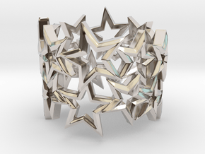 Scatter 5 Sided Stars Ring in Rhodium Plated Brass: 4.5 / 47.75