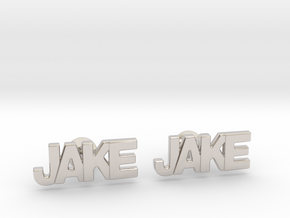 Custom Name Cufflinks - Jake in Rhodium Plated Brass