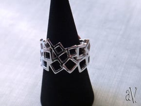 Scatter Squares Ring in Rhodium Plated Brass: 8 / 56.75