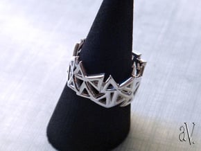 Scatter Triangle Ring in Rhodium Plated Brass: 8 / 56.75