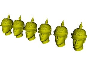 1/33 scale figure heads w pickelhaube helmets x 6 in Tan Fine Detail Plastic
