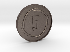 5 Coin in Polished Bronzed Silver Steel