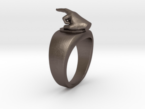 Middle Finger Ring Funny in Polished Bronzed Silver Steel: 1.5 / 40.5