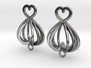 Open Heart Earrings in Precious Metals in Polished Silver