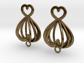 Open Heart Earrings in Precious Metals in Polished Bronze