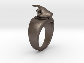 Middle Finger Ring Funny in Polished Bronzed Silver Steel: 3.5 / 45.25