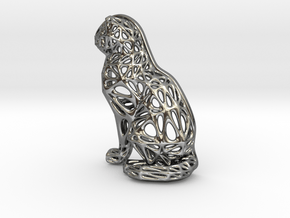 Voronoi Cat Sitting in Fine Detail Polished Silver