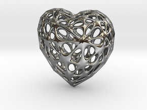 Voronoi Heart in Fine Detail Polished Silver