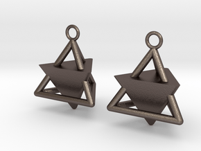  Pyramid triangle earrings Serie 2 type 3 in Polished Bronzed Silver Steel