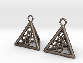  Pyramid triangle earrings serie 3 type 5 in Polished Bronzed Silver Steel