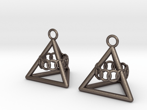 Pyramid triangle earrings serie 3 type 6 in Polished Bronzed Silver Steel