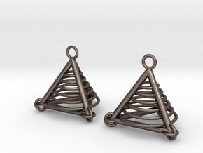 Pyramid triangle earrings serie 3 type 7 in Polished Bronzed Silver Steel