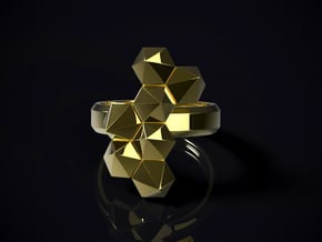 Hex Cluster Ring in Polished Brass