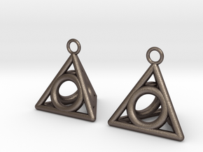 Pyramid triangle earrings serie 3 type 4 in Polished Bronzed Silver Steel